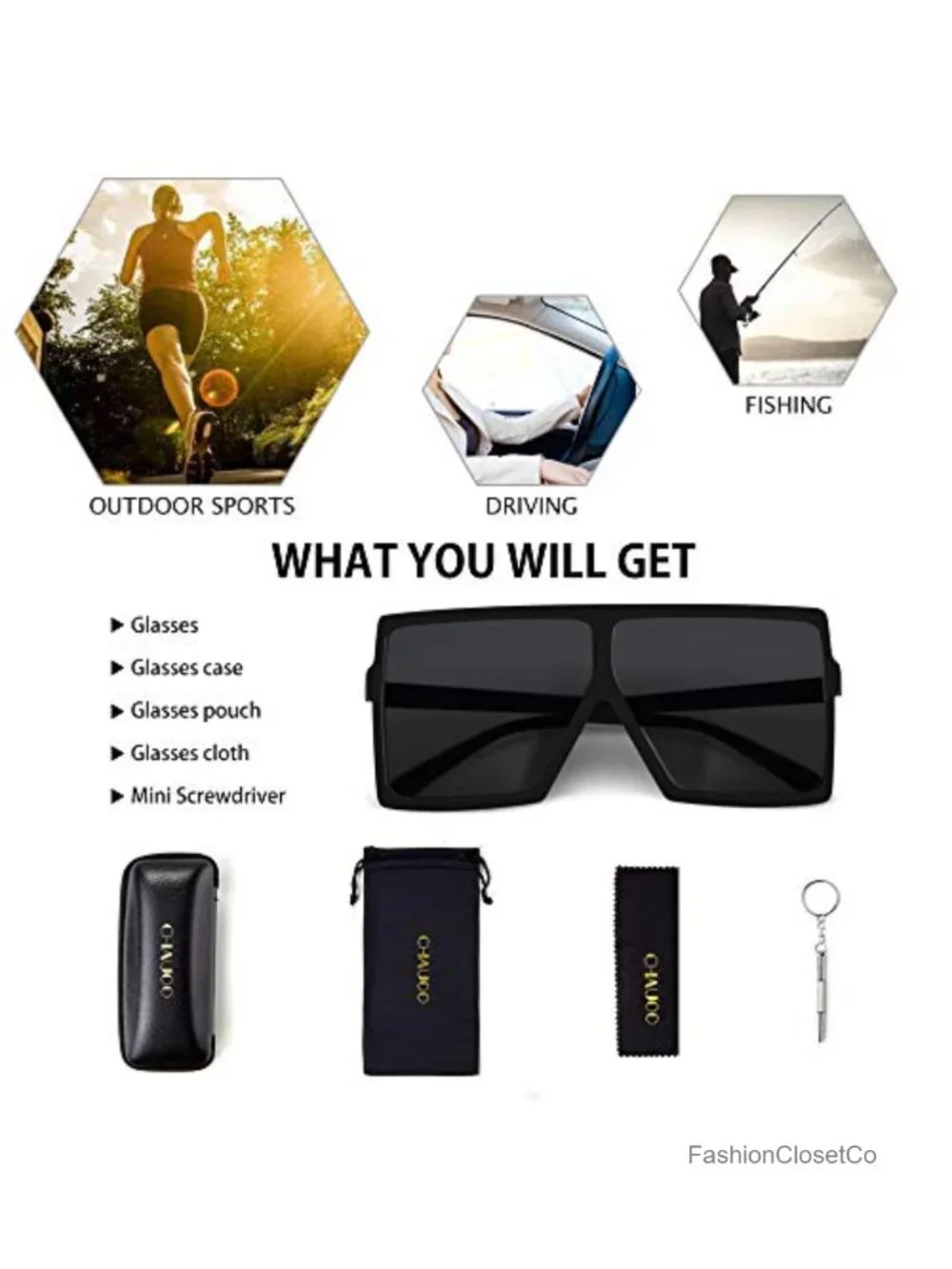 Ultralight Square Oversized Sunglasses 100% UV Protection Plastic Frame Classic
